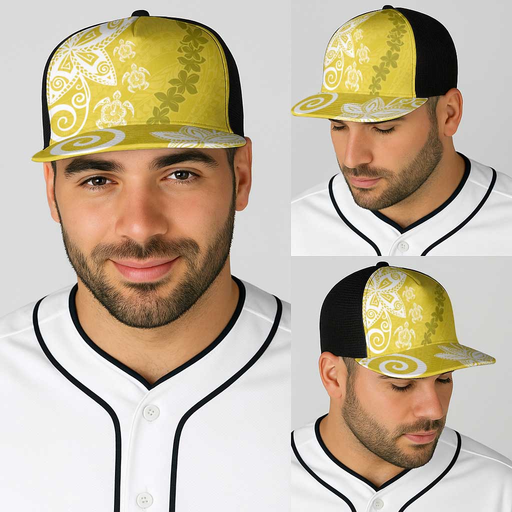 Polynesia Baseball Net Cap Yellow Tribal Turtle Floral Pattern - Polynesian Pride
