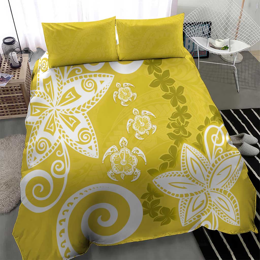 Polynesia Bedding Set Yellow Tribal Turtle Floral Pattern