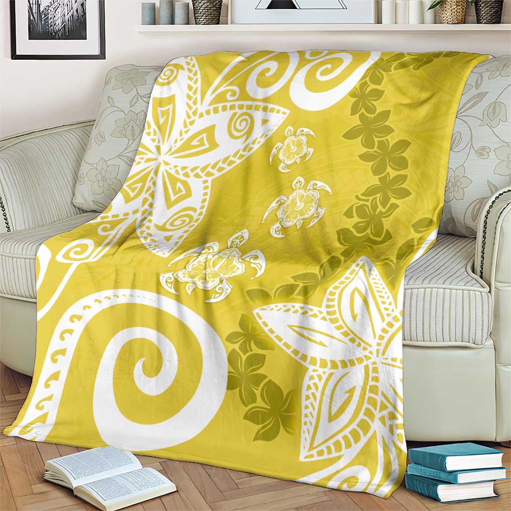 Polynesia Blanket Yellow Tribal Turtle Floral Pattern