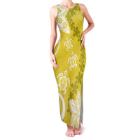 Polynesia Family Matching Tank Maxi Dress and Hawaiian Shirt Yellow Tribal Turtle Floral Pattern