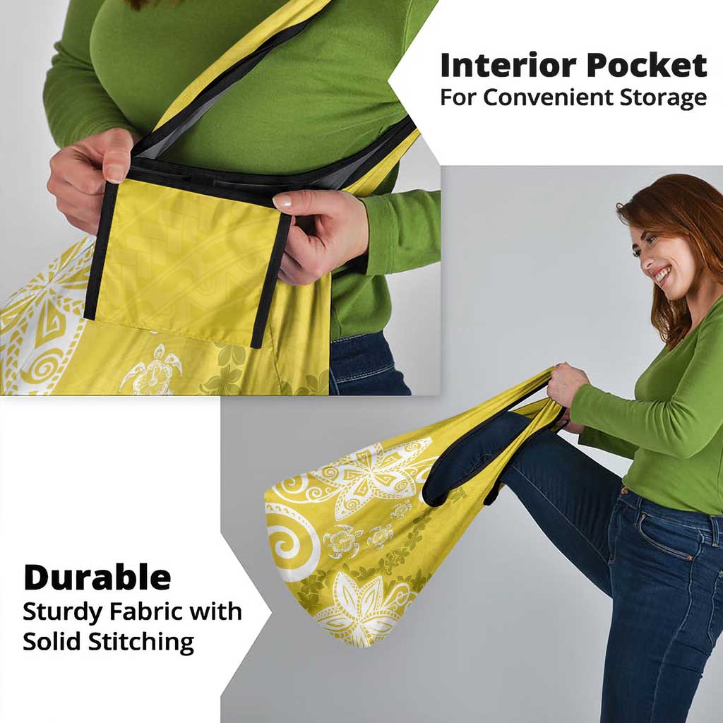 Polynesia Grocery Bag Yellow Tribal Turtle Floral Pattern