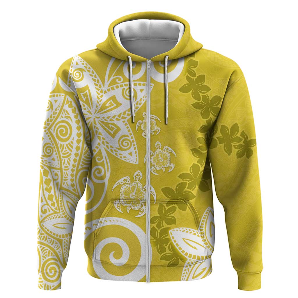 Polynesia Hoodie Yellow Tribal Turtle Floral Pattern
