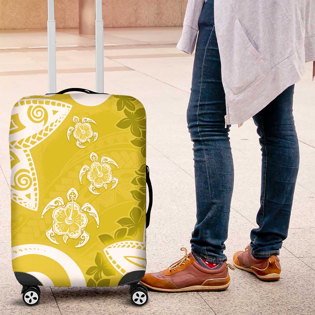 Polynesia Luggage Cover Yellow Tribal Turtle Floral Pattern