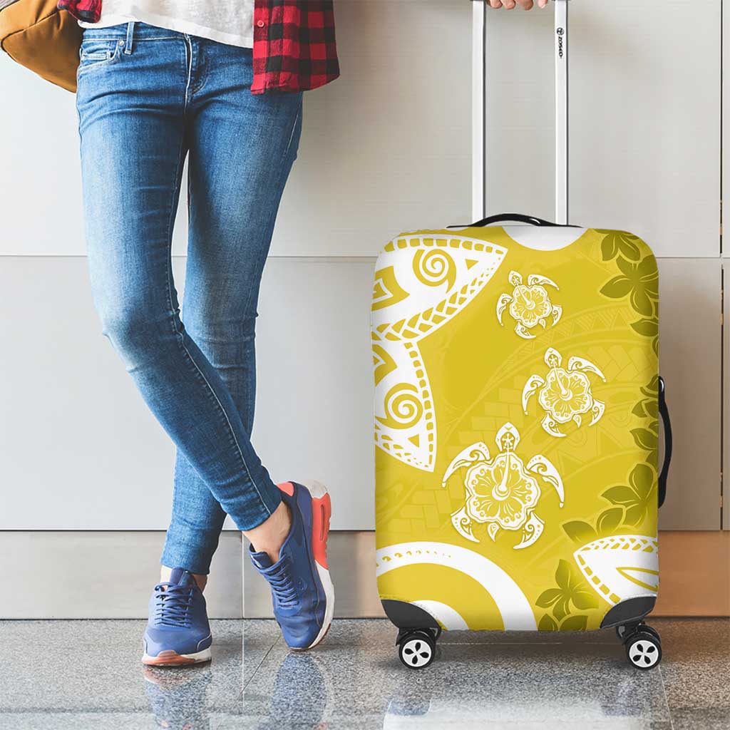Polynesia Luggage Cover Yellow Tribal Turtle Floral Pattern