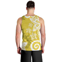 Polynesia Men Tank Top Yellow Tribal Turtle Floral Pattern
