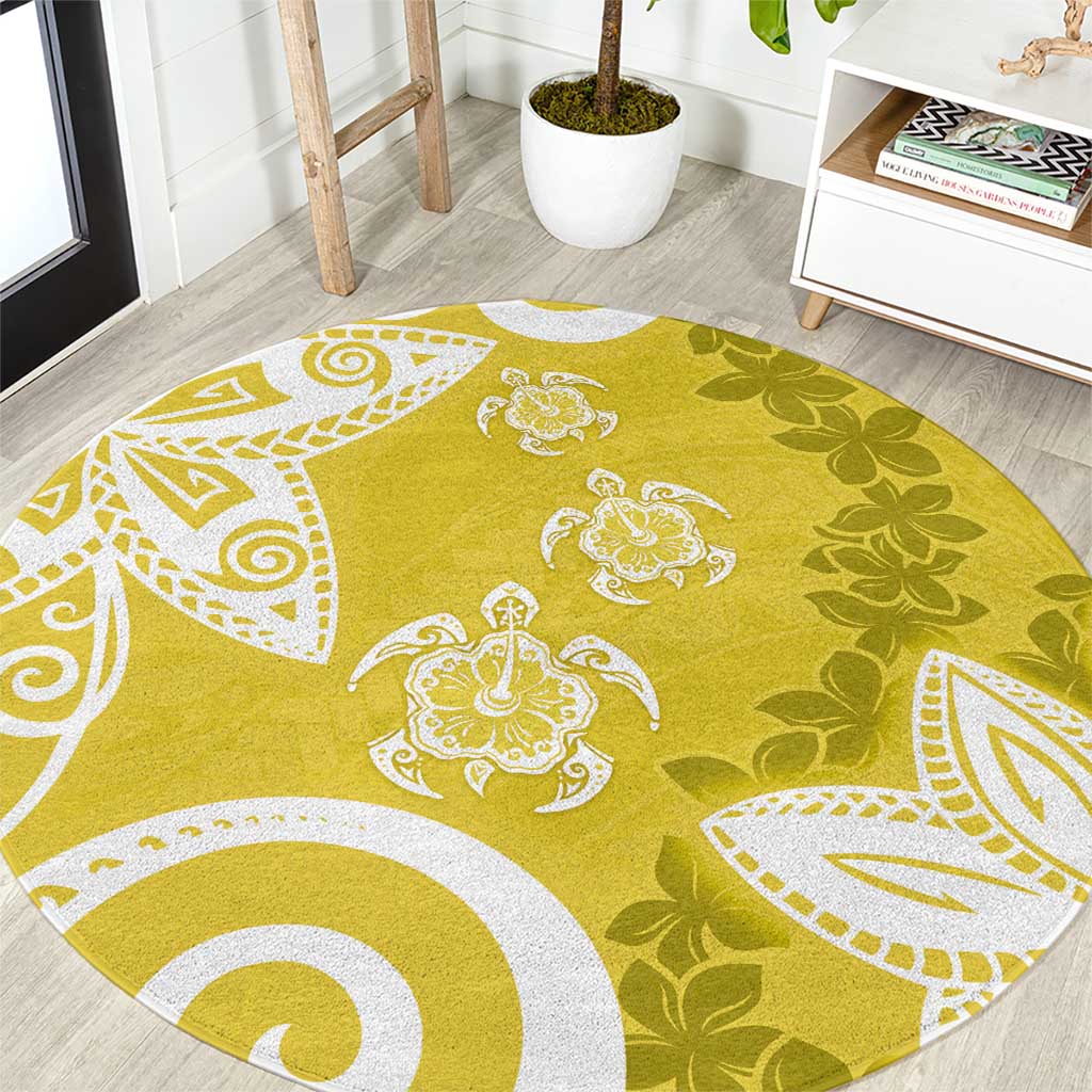 Polynesia Round Carpet Yellow Tribal Turtle Floral Pattern LT05 Yellow - Polynesian Pride