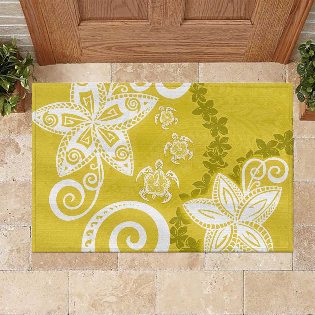Polynesia Rubber Doormat Yellow Tribal Turtle Floral Pattern LT05 Yellow - Polynesian Pride