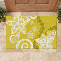 Polynesia Rubber Doormat Yellow Tribal Turtle Floral Pattern