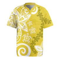 Polynesia Rugby Jersey Yellow Tribal Turtle Floral Pattern