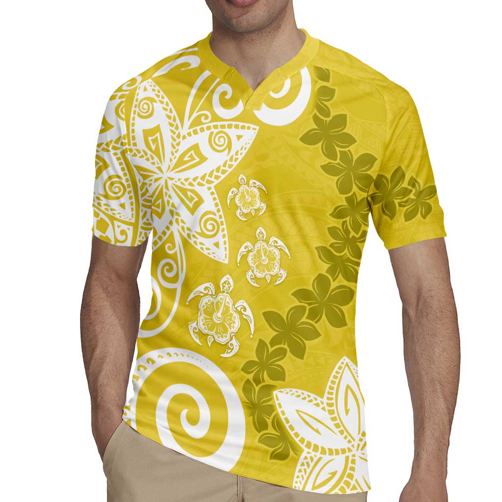 Polynesia Rugby Jersey Yellow Tribal Turtle Floral Pattern