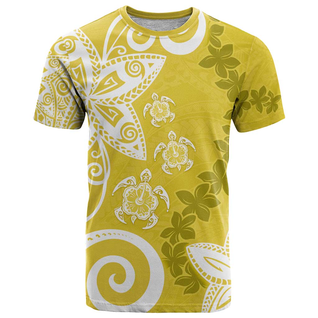 Polynesia T Shirt Yellow Tribal Turtle Floral Pattern LT05 Yellow - Polynesian Pride