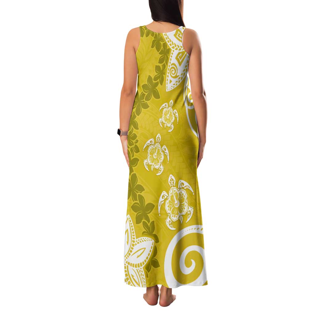 Polynesia Tank Maxi Dress Yellow Tribal Turtle Floral Pattern