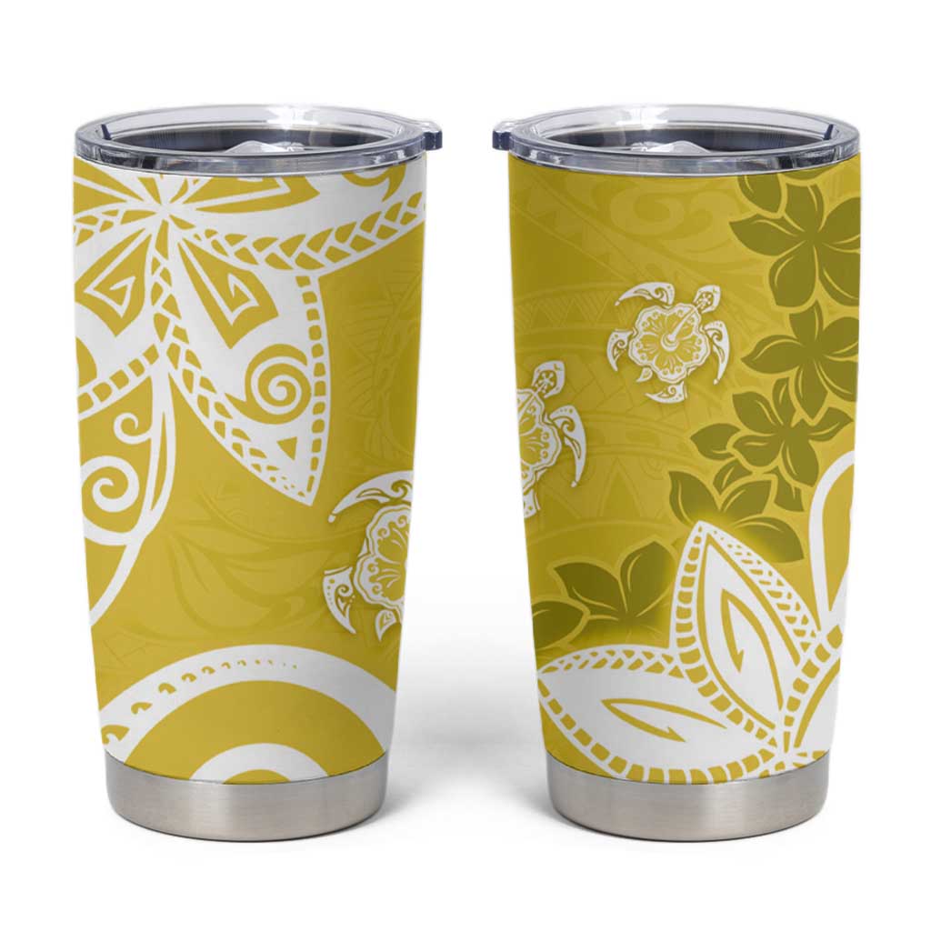 Polynesia Tumbler Cup Yellow Tribal Turtle Floral Pattern