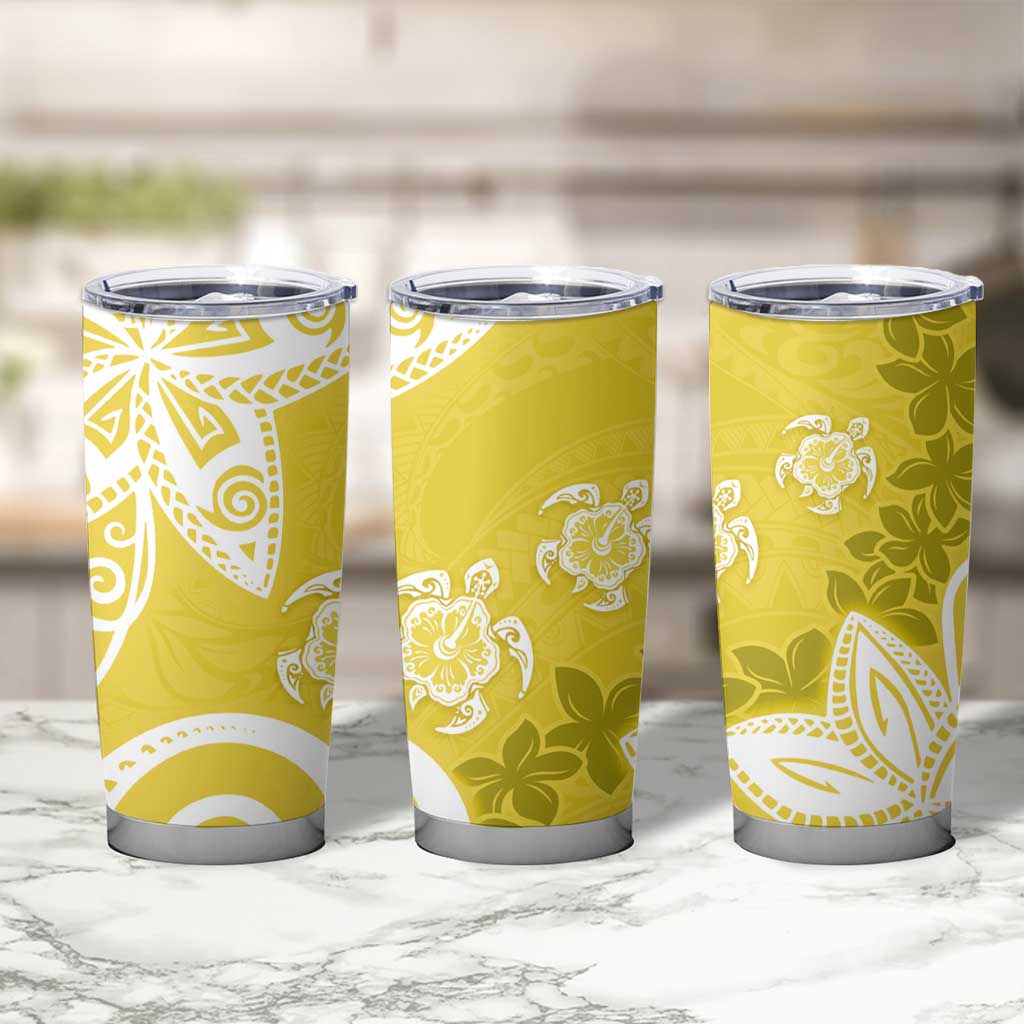 Polynesia Tumbler Cup Yellow Tribal Turtle Floral Pattern