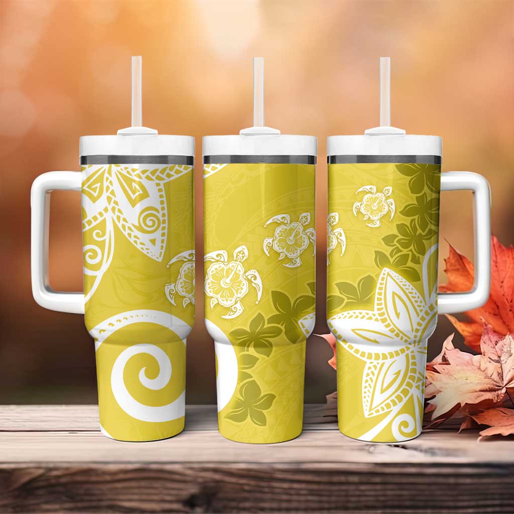 Polynesia Tumbler With Handle Yellow Tribal Turtle Floral Pattern