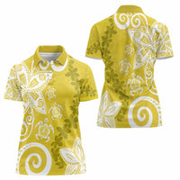 Polynesia Women Polo Shirt Yellow Tribal Turtle Floral Pattern