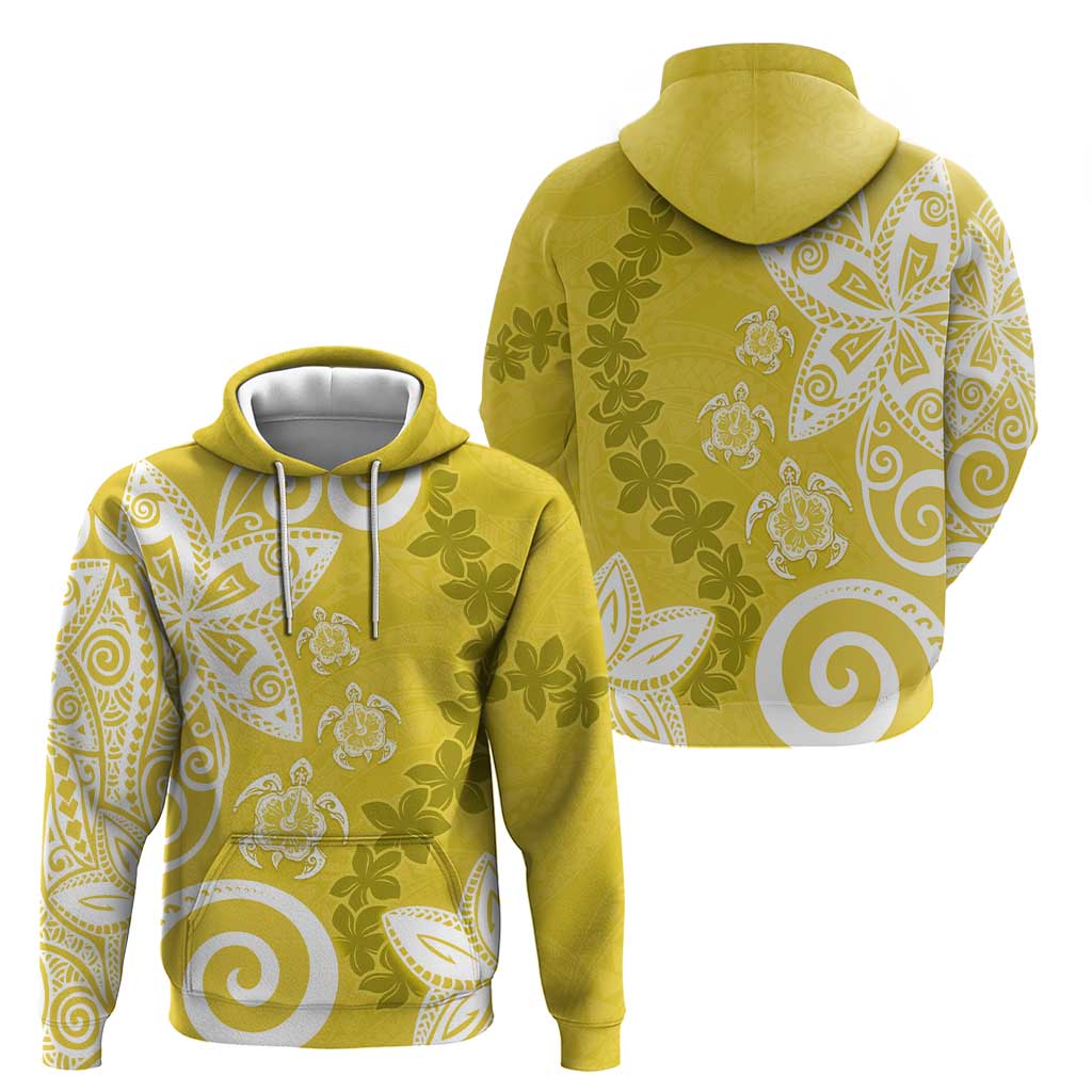 Polynesia Zip Hoodie Yellow Tribal Turtle Floral Pattern