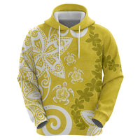 Polynesia Zip Hoodie Yellow Tribal Turtle Floral Pattern