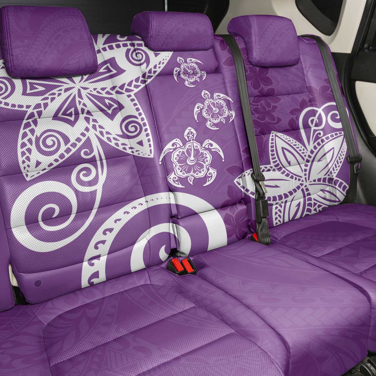 Polynesia Back Car Seat Cover Purple Tribal Turtle Floral Pattern