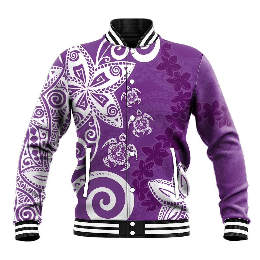 Polynesia Baseball Jacket Purple Tribal Turtle Floral Pattern LT05 Unisex Purple - Polynesian Pride