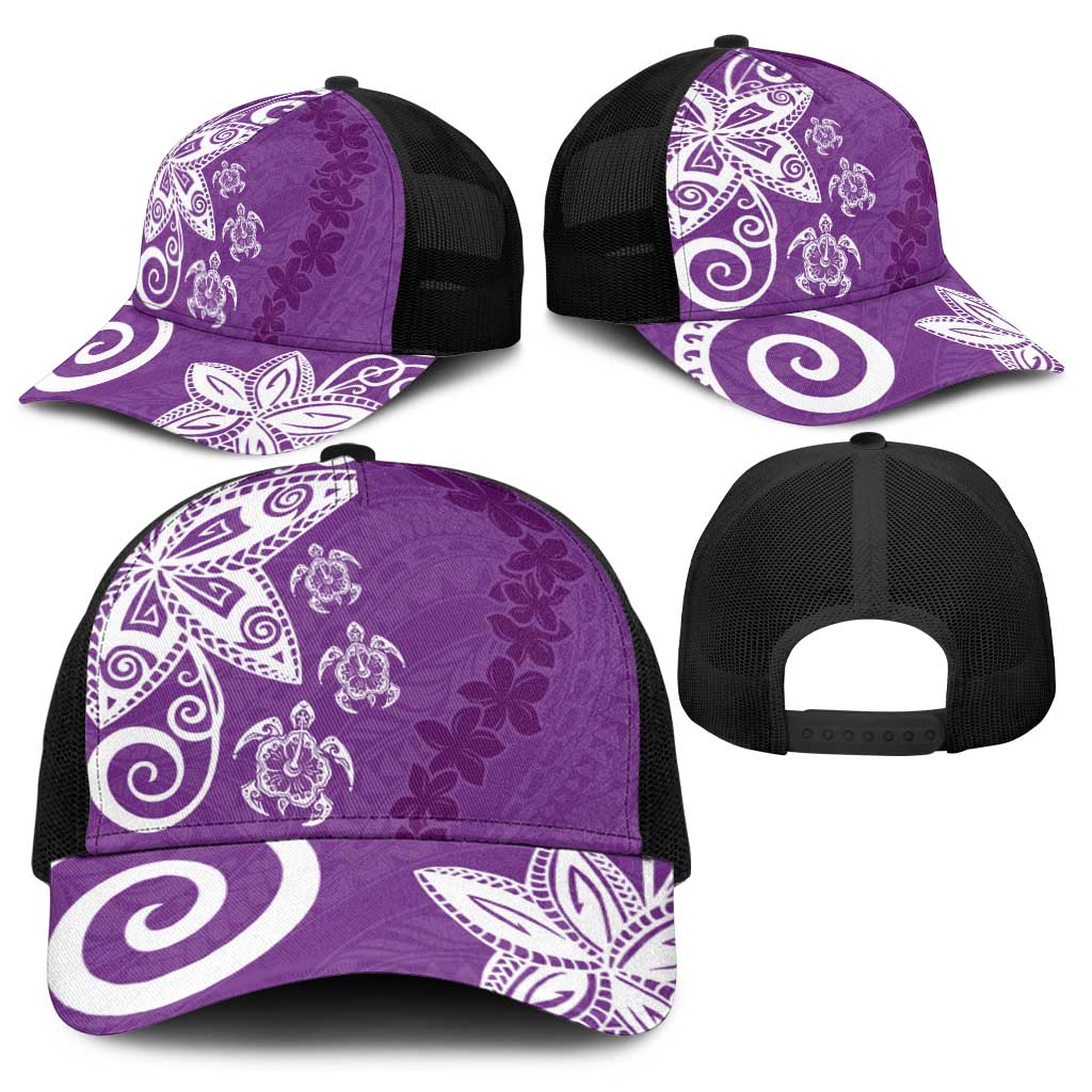 Polynesia Baseball Net Cap Purple Tribal Turtle Floral Pattern - Polynesian Pride