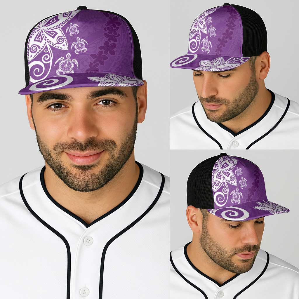 Polynesia Baseball Net Cap Purple Tribal Turtle Floral Pattern - Polynesian Pride