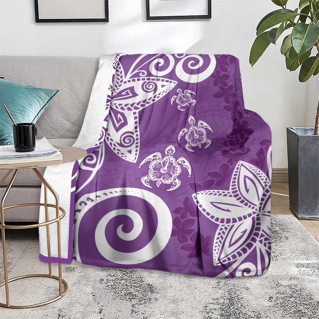 Polynesia Blanket Purple Tribal Turtle Floral Pattern