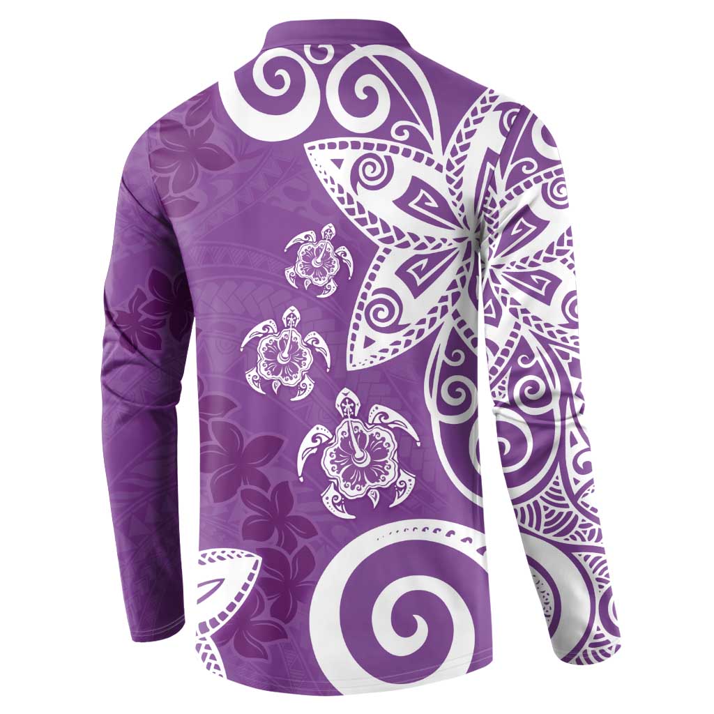 Polynesia Button Sweatshirt Purple Tribal Turtle Floral Pattern