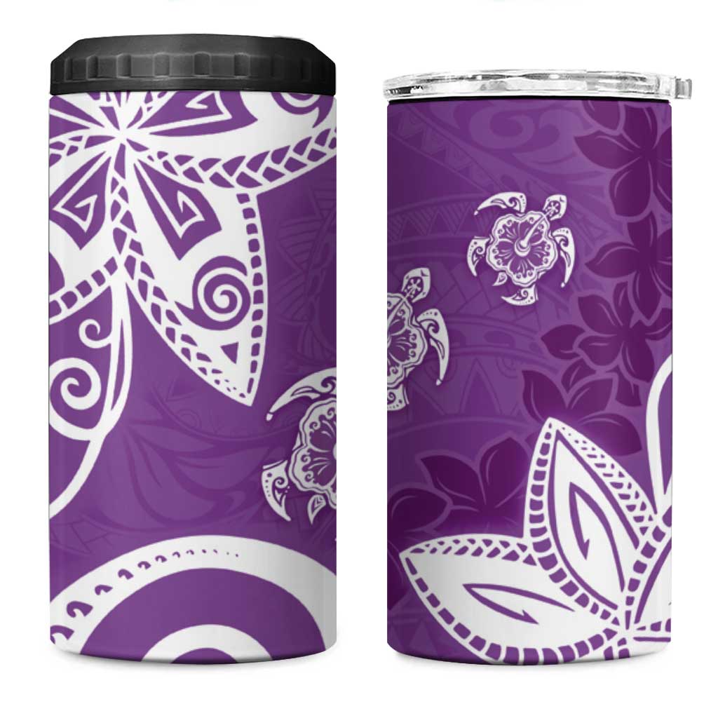 Polynesia 4 in 1 Can Cooler Tumbler Purple Tribal Turtle Floral Pattern