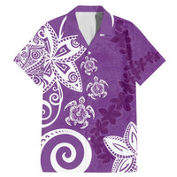 Polynesia Family Matching Mermaid Dress and Hawaiian Shirt Purple Tribal Turtle Floral Pattern