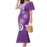 Polynesia Family Matching Mermaid Dress and Hawaiian Shirt Purple Tribal Turtle Floral Pattern