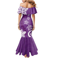 Polynesia Family Matching Mermaid Dress and Hawaiian Shirt Purple Tribal Turtle Floral Pattern