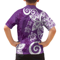 Polynesia Family Matching Short Sleeve Bodycon Dress and Hawaiian Shirt Purple Tribal Turtle Floral Pattern
