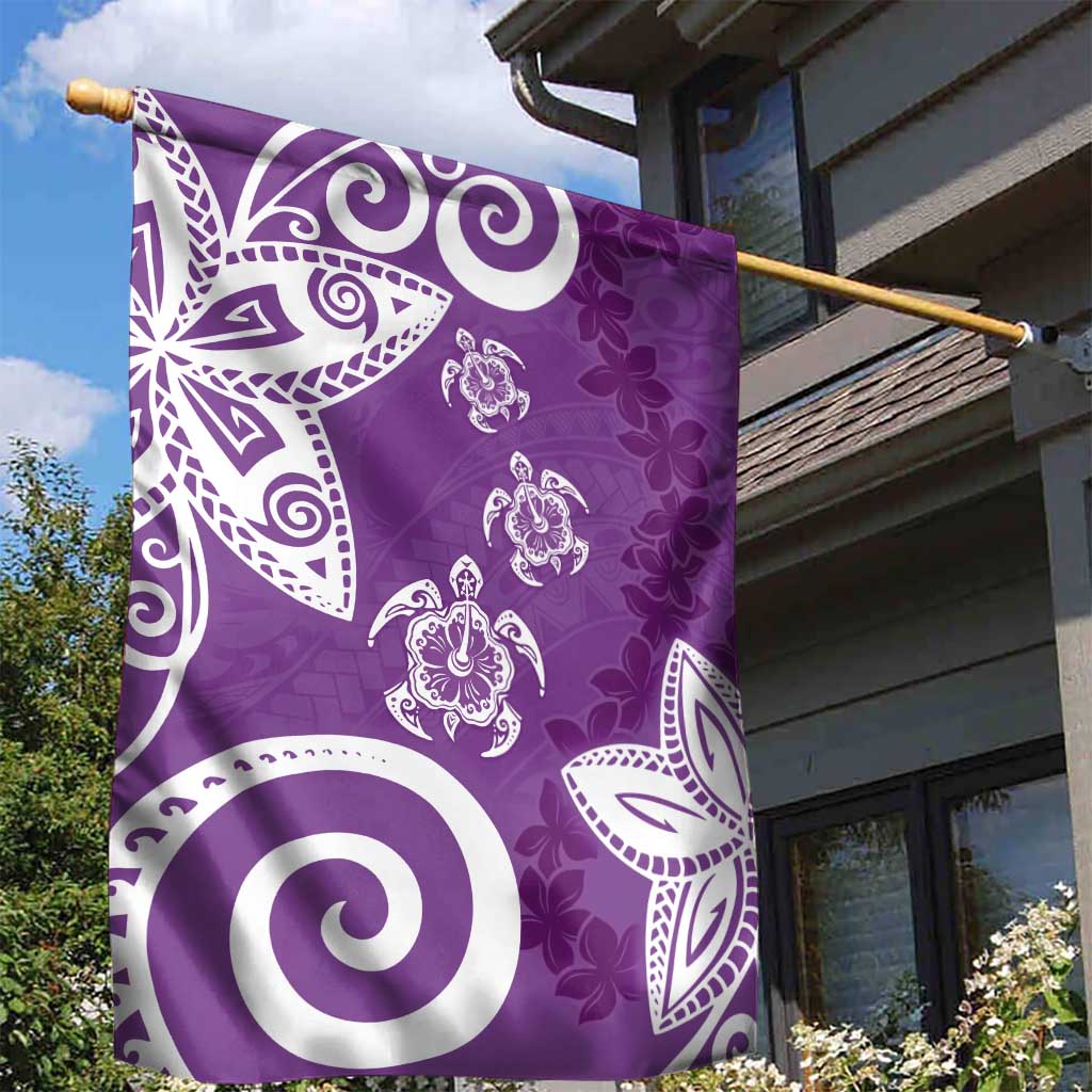 Polynesia Garden Flag Purple Tribal Turtle Floral Pattern
