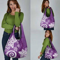 Polynesia Grocery Bag Purple Tribal Turtle Floral Pattern