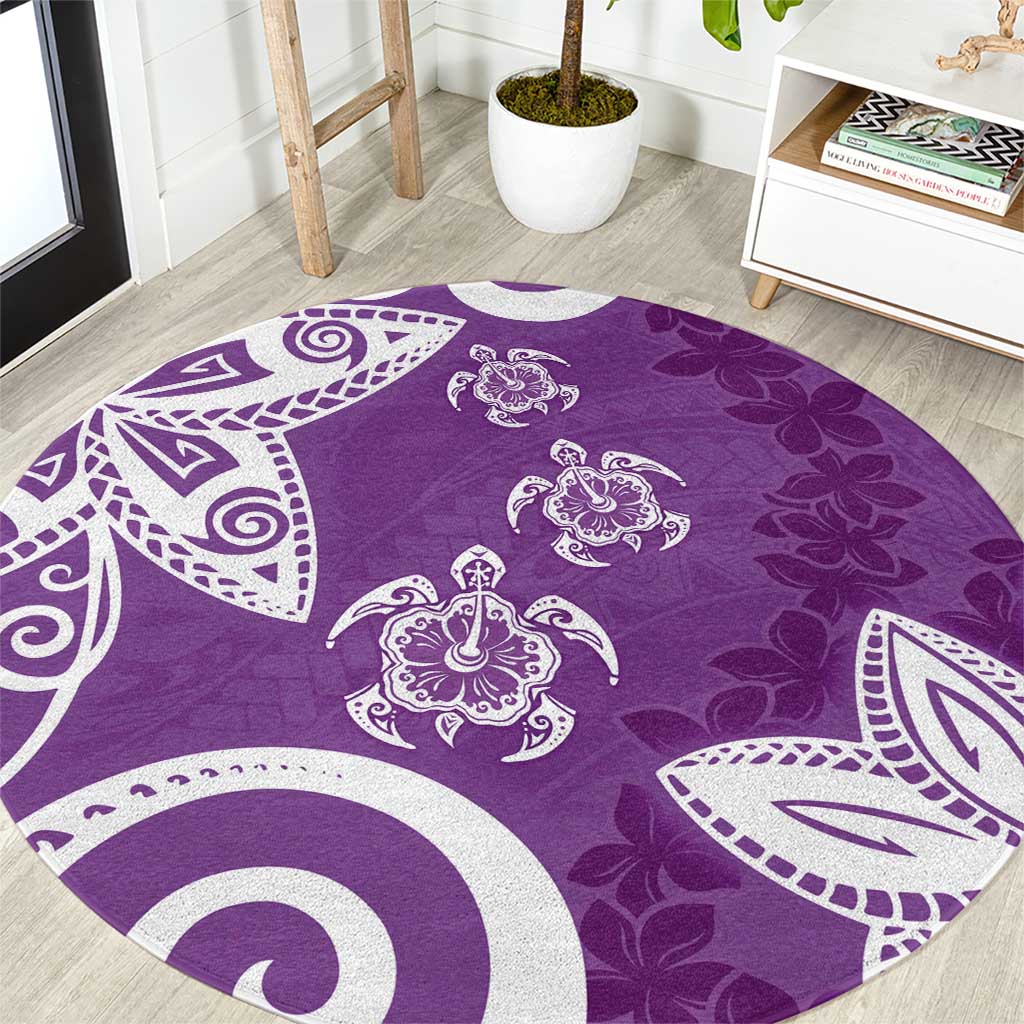 Polynesia Round Carpet Purple Tribal Turtle Floral Pattern LT05 Purple - Polynesian Pride