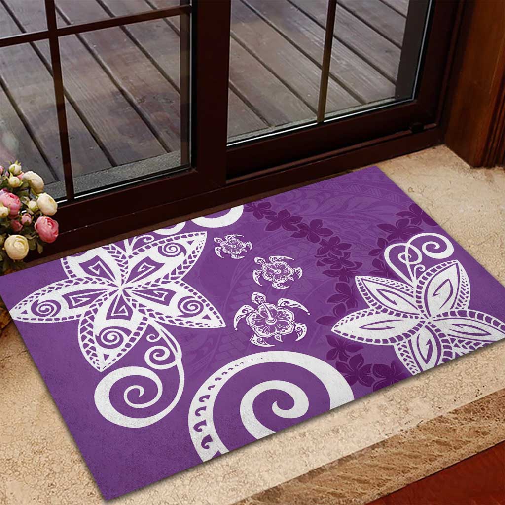 Polynesia Rubber Doormat Purple Tribal Turtle Floral Pattern