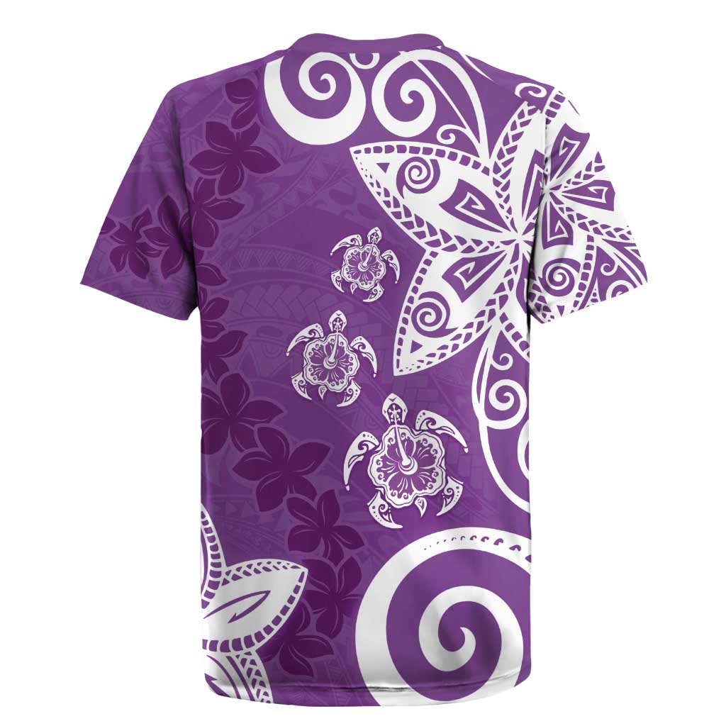 Polynesia Rugby Jersey Purple Tribal Turtle Floral Pattern