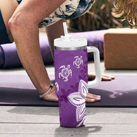 Polynesia Tumbler With Handle Purple Tribal Turtle Floral Pattern