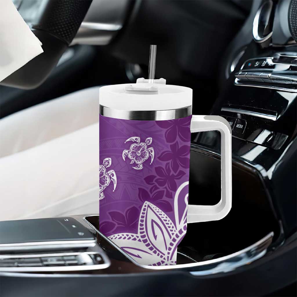 Polynesia Tumbler With Handle Purple Tribal Turtle Floral Pattern