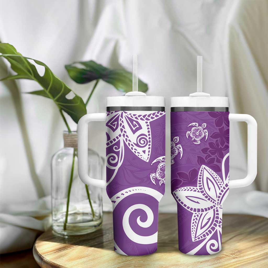 Polynesia Tumbler With Handle Purple Tribal Turtle Floral Pattern
