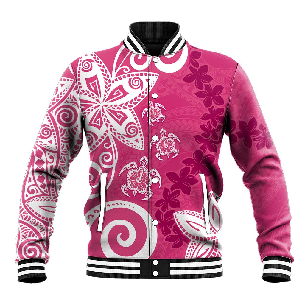 Polynesia Baseball Jacket Pink Tribal Turtle Floral Pattern LT05 Unisex Pink - Polynesian Pride