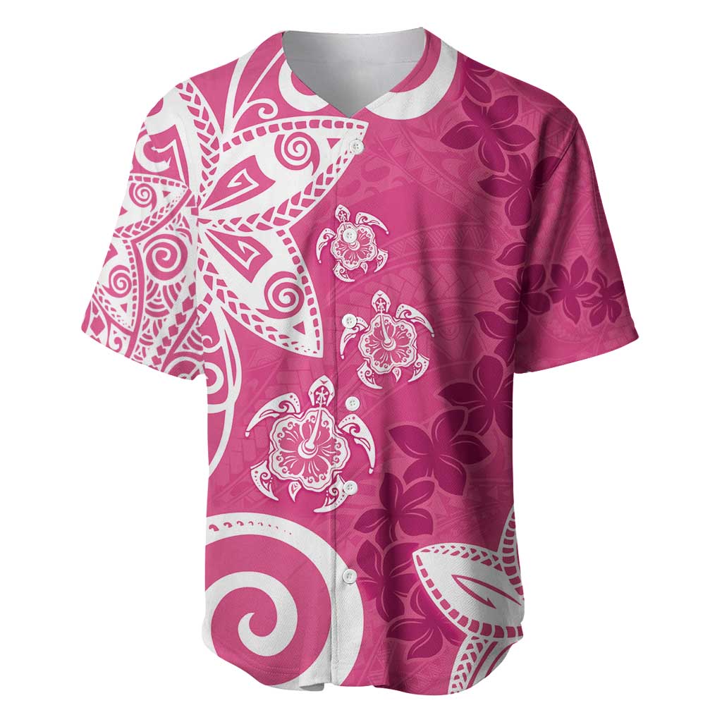 Polynesia Baseball Jersey Pink Tribal Turtle Floral Pattern LT05 Pink - Polynesian Pride