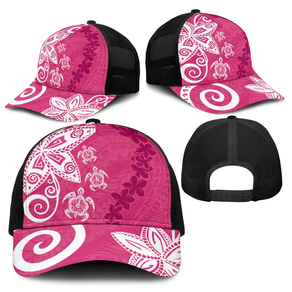 Polynesia Baseball Net Cap Pink Tribal Turtle Floral Pattern - Polynesian Pride