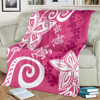 Polynesia Blanket Pink Tribal Turtle Floral Pattern
