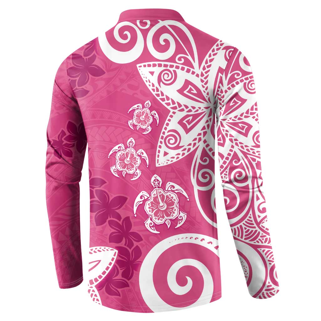 Polynesia Button Sweatshirt Pink Tribal Turtle Floral Pattern