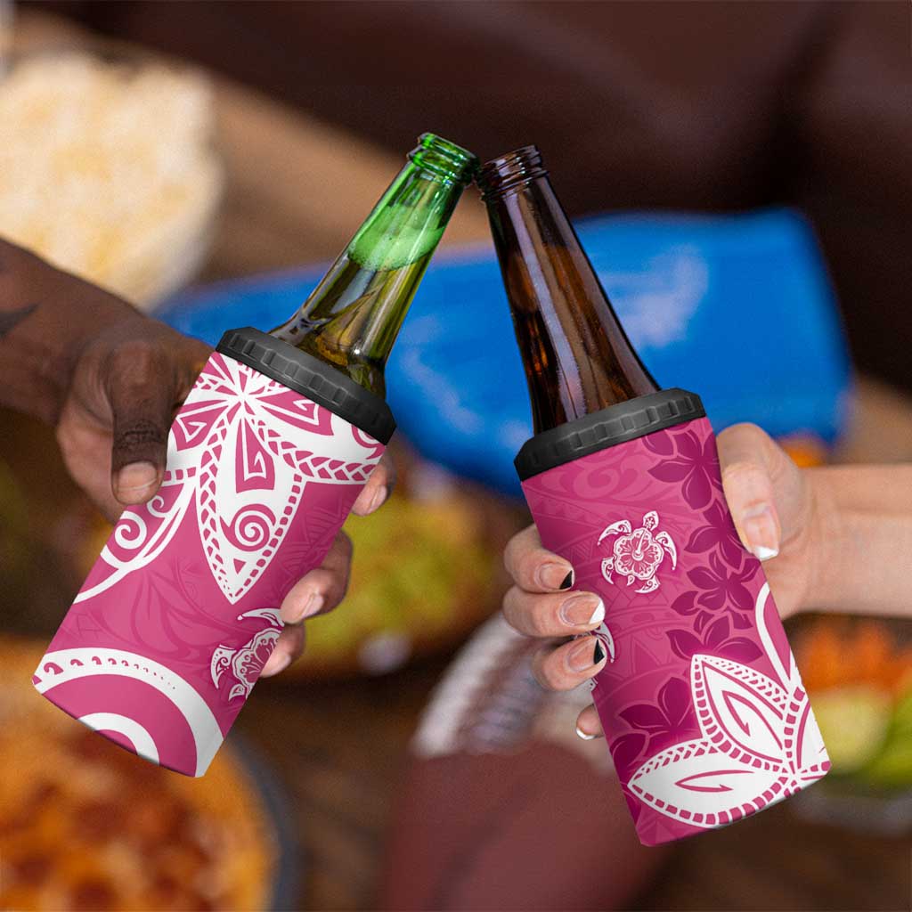 Polynesia 4 in 1 Can Cooler Tumbler Pink Tribal Turtle Floral Pattern