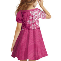 Polynesia Family Matching Short Sleeve Bodycon Dress and Hawaiian Shirt Pink Tribal Turtle Floral Pattern