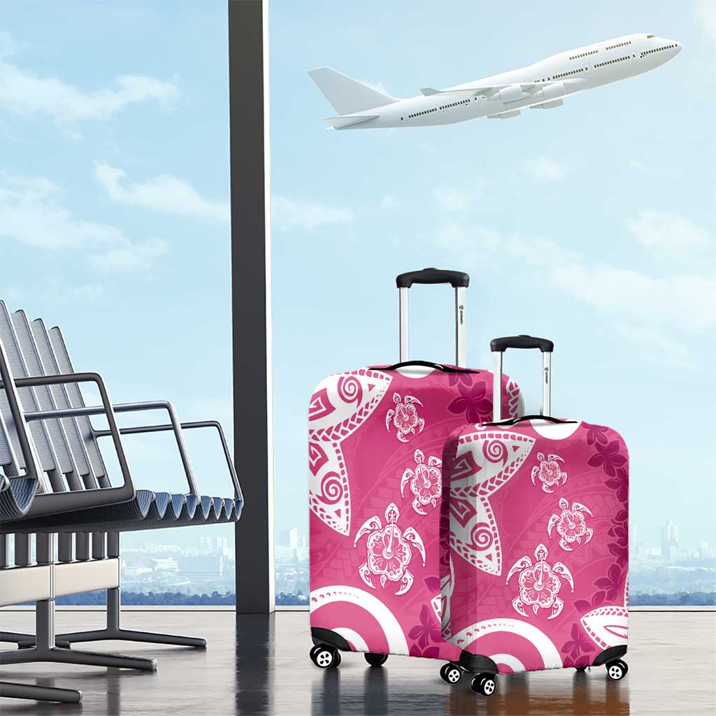 Polynesia Luggage Cover Pink Tribal Turtle Floral Pattern