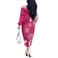 Polynesia Off The Shoulder Long Sleeve Dress Pink Tribal Turtle Floral Pattern LT05 - Polynesian Pride